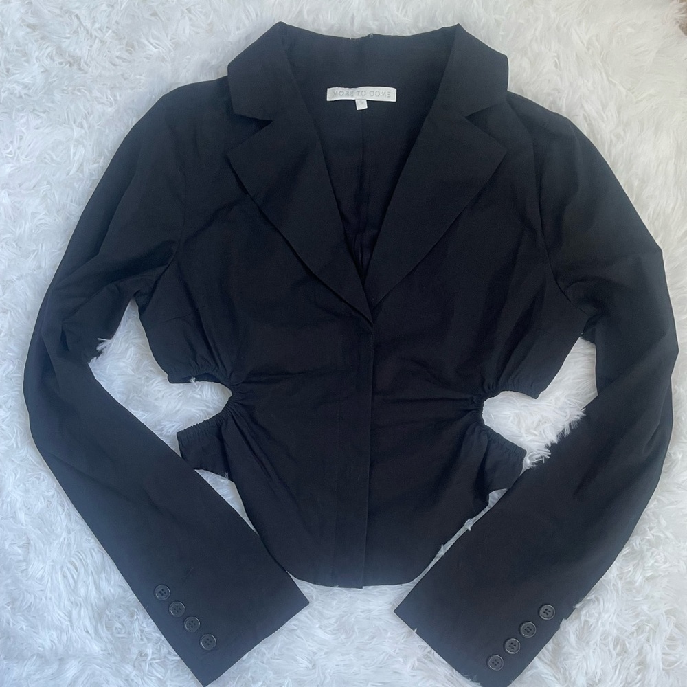 Revolve more to come black button down crop collar shirt with cut out sides SZ S - Picture 4 of 6